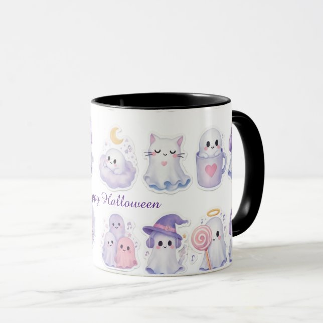 Tasse de café Halloween Chat Sorcière Fantôme Past (Devant droit)