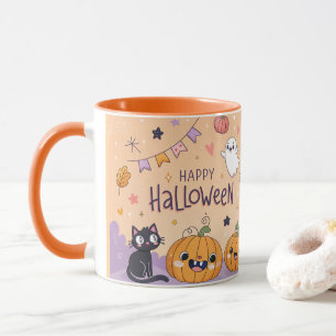 Tasse de café Halloween orange mignonne et effraya
