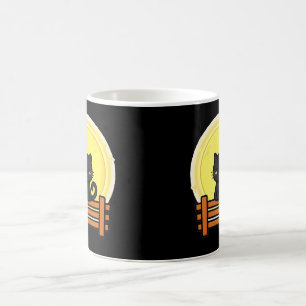 Tasse de café Halloween pleine lune chat noir