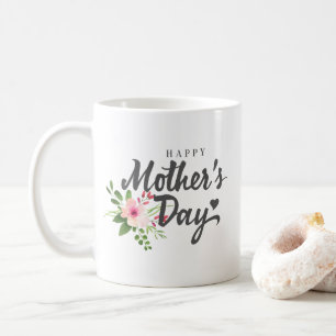 Tasse de café heureuse florale élégante du jour