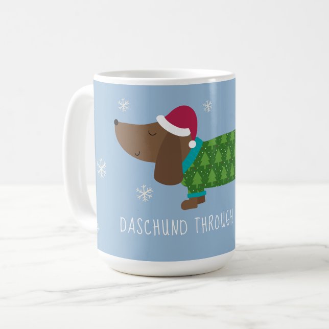 Tasse de café illustrée de teckel dans la neige (Devant gauche)