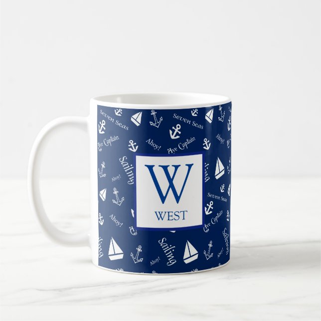 Tasse de café initiale bleu marine nautique (Gauche)