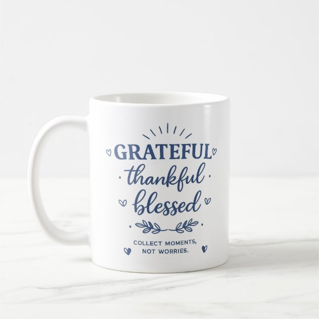 Tasse de café inspirante Grateful Thankful Blessed (Gauche)