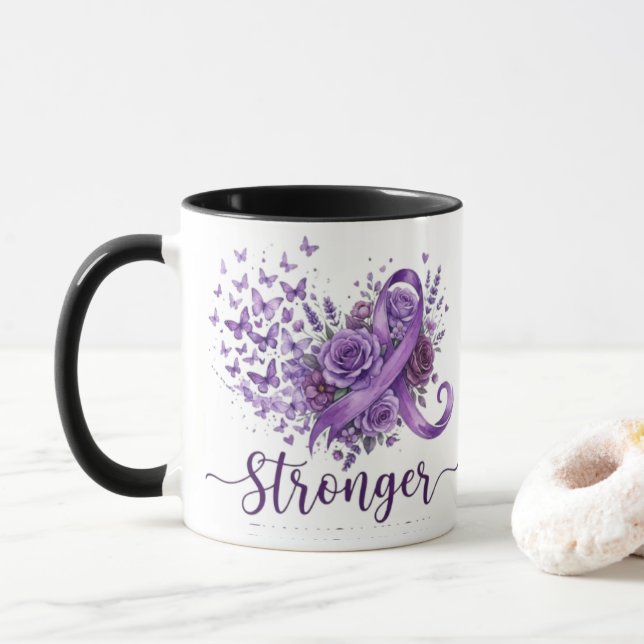 Tasse de café Inspirante Plus Forte - Ruban Violet (Avec donut)