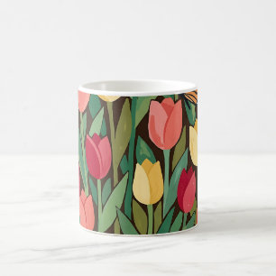 Tasse de café Jardin de tulipes papillon abstrait