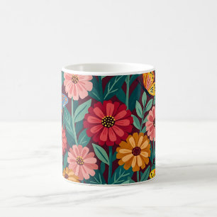 Tasse de café Jardin Papillons Zinnias Abstraits