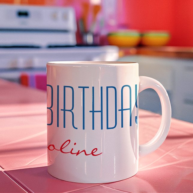 Tasse de café Joyeux Anniversaire avec police fine (Créateur téléchargé)