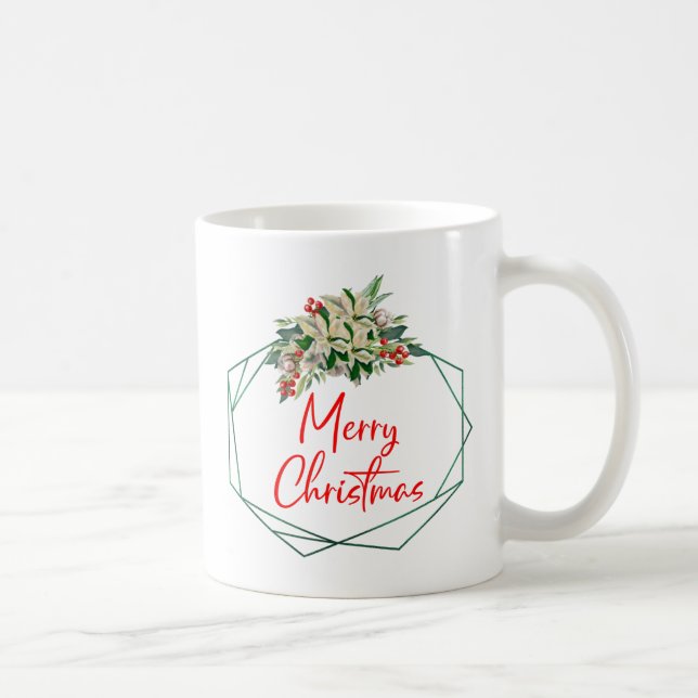 Tasse de café Joyeux Noël à fleurs blanches et ver (Droite)