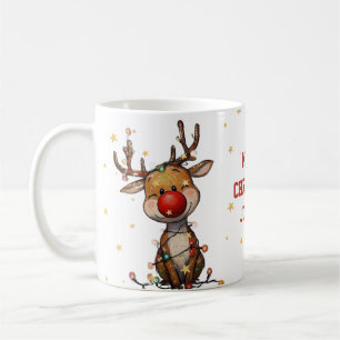 Tasse de café Joyeux Noël Renne Rouge Floral
