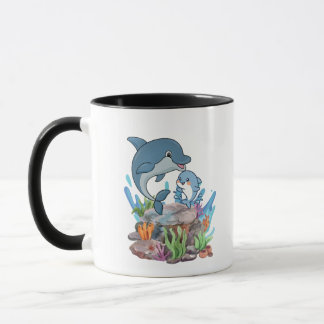 Tasse de café Maman dauphin mignonne et bébé
