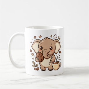 Tasse de café mignonne éléphant haricot personnage