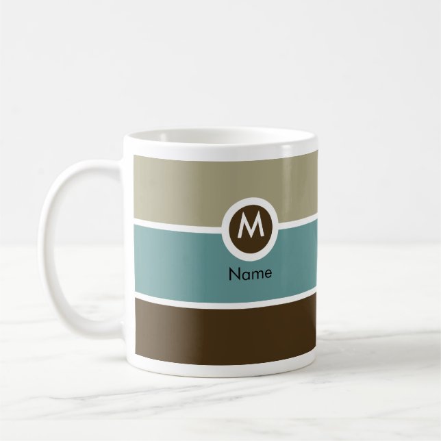 Tasse de café moderne de monogramme - bleu/brun (Gauche)