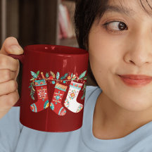Tasse de café moderne Joyeux Noël Boho Chaussettes