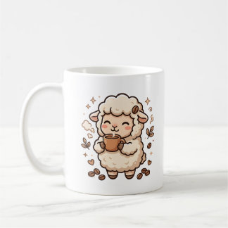 Tasse de café moutons qui sirotent Kawaii Art
