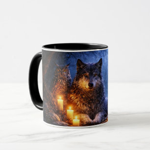 Tasse de café mystique Chouette Corbeau Loup