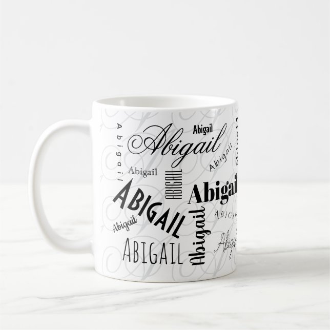 Tasse de café noir et blanc Abigail nom personnali (Gauche)