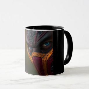 Tasse de café noire avec visage de monstre effraya