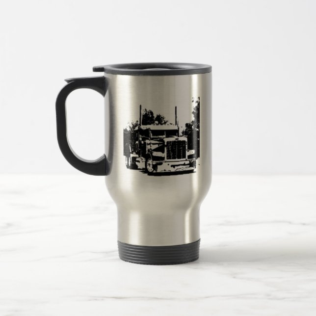 Tasse de café noire de silhouette de camionneur (Gauche)