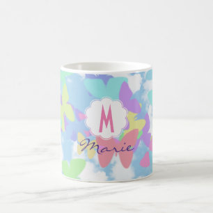 Tasse de café papillon Monogramme Nom & Initiale
