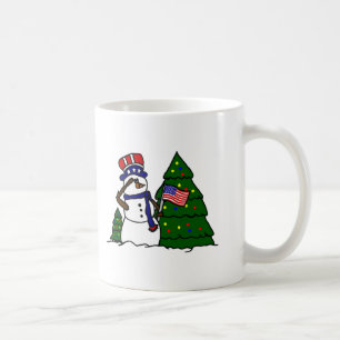Tasse de café patriotique de bonhomme de neige de