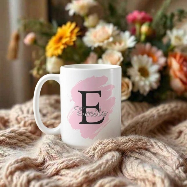 Tasse de café personnalisable avec monogramme et n (Fully customizable paint stroke monogram coffee mug)