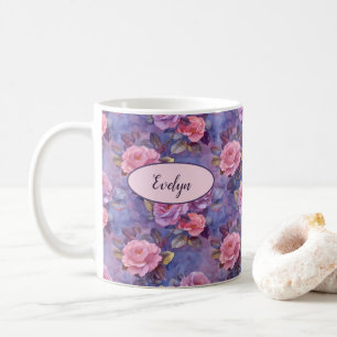 Tasse de café personnalisée aux roses roses floral