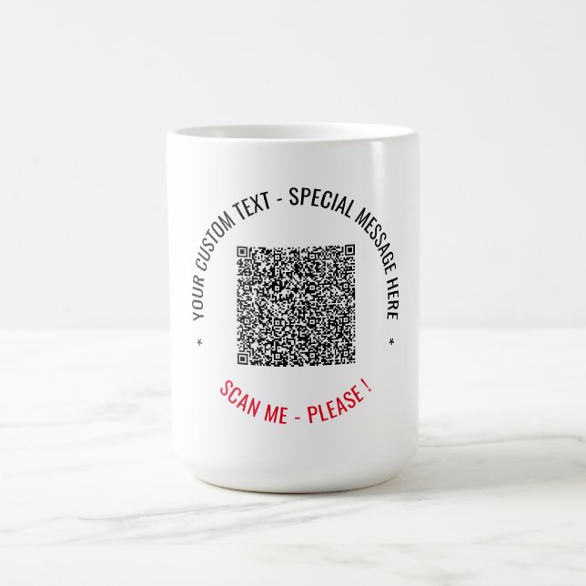 Tasse de café personnalisée avec QR code et texte  (Centre)