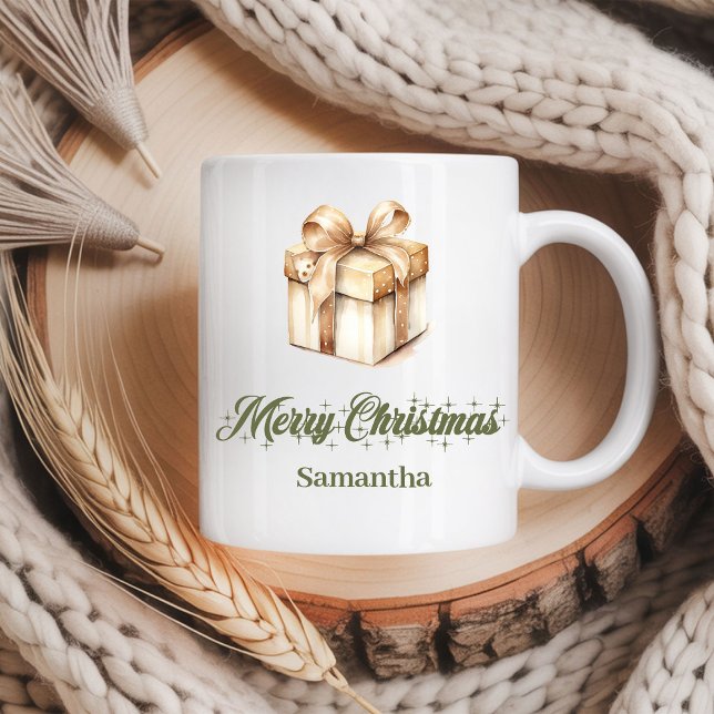 Tasse de café personnalisée de Noël aux tons terre (Personalized Earthy Christmas Coffee Mug)