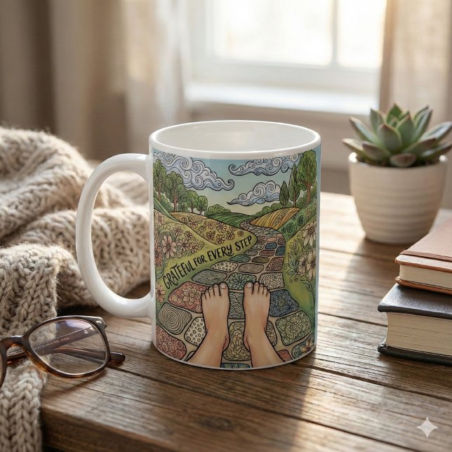 Tasse de café personnalisée Grateful For Every Ste (Encourage gratitude with this, "Grateful for every step" personalized mug! )