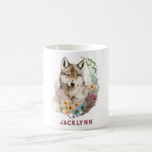 Tasse de café personnalisée Loup aquarelle