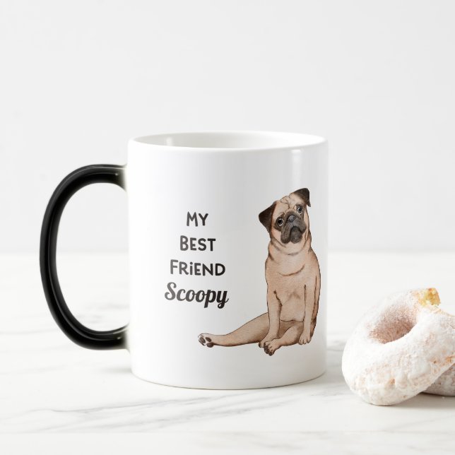Tasse de café personnalisée Pug Chien Mon Meilleur (Avec donut)