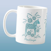 Tasse de café personnalisée sarcelle Cheval Dala s