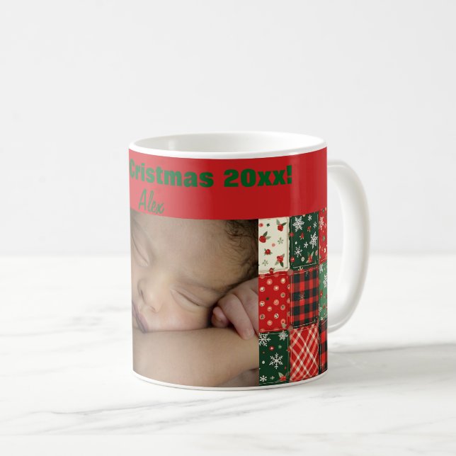 Tasse de café photo patchwork vert rouge Noël (Devant droit)