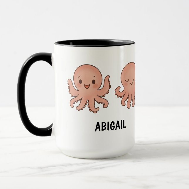 Tasse de café Pieuvre Rose Mignonne Nom Personnali (Gauche)