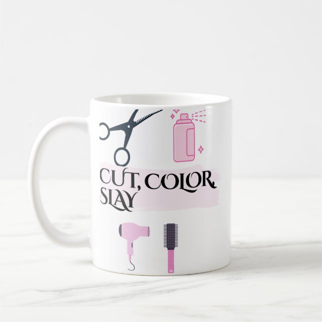 Tasse de café pour coiffeur « Couper la couleur, d (Gauche)