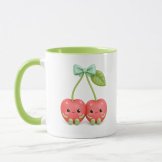 Tasse de café pour couple aux cerises Kawaii migno
