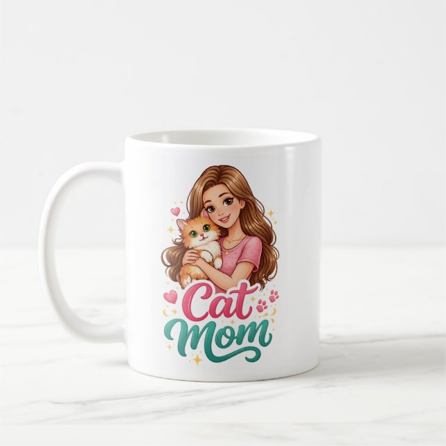 Tasse de café pour maman chat – Cadeau mignon pour (Gauche)