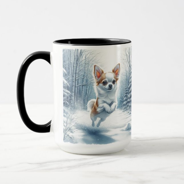 Tasse de café pour Noël à Chihuahua sous la neige (Gauche)