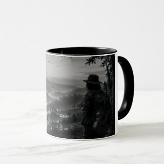 Tasse de café pour randonneur en noir et blanc de