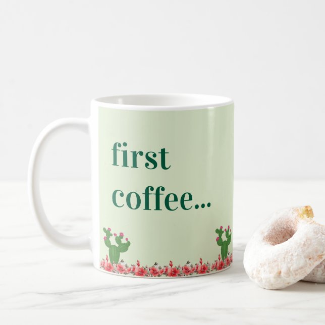 Tasse de café première fleur orange de cactus vert (Avec donut)