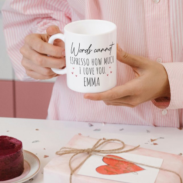 Tasse de café Pun dis je t'aime drôle Saint Valent (valentines day mug typography anniversary couple photo script i love you modern cute humor funny pun)