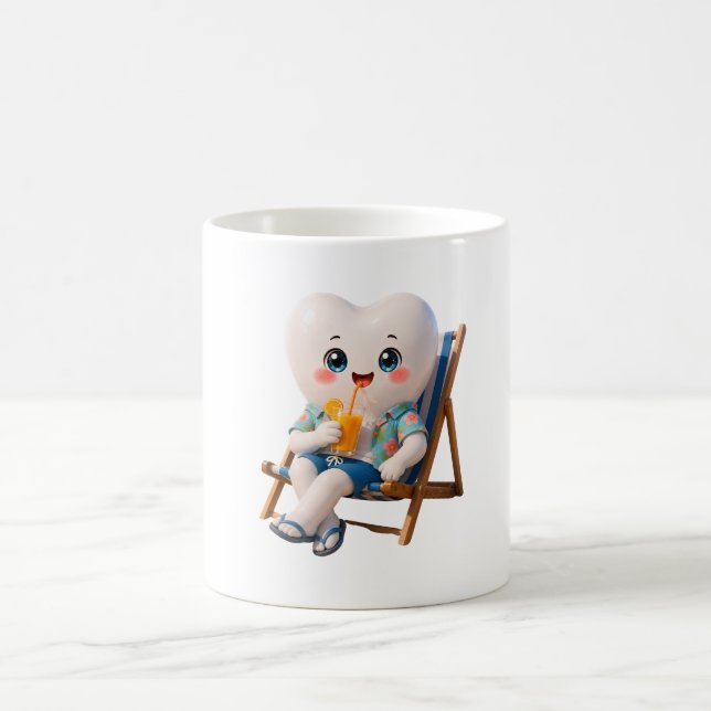 Tasse de café relaxante avec une dent mignonne sur (Centre)