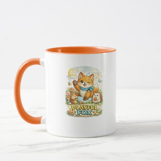 Tasse de café renard joueur forêt mignonne (Gauche)