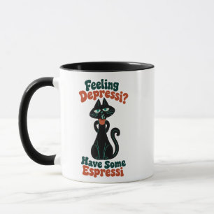 Tasse de café rétro chat noir en sarcasme en sarca