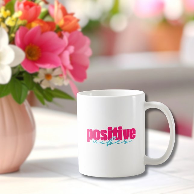 Tasse de Café Rose Chaud et Turquoise Positive Vib (Créateur téléchargé)