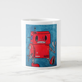 Tasse de café rouge de robot de bande dessinée
