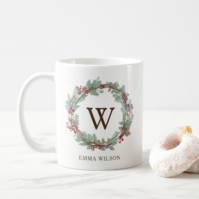 Tasse de café rustique de monogramme de guirlande (Avec donut)