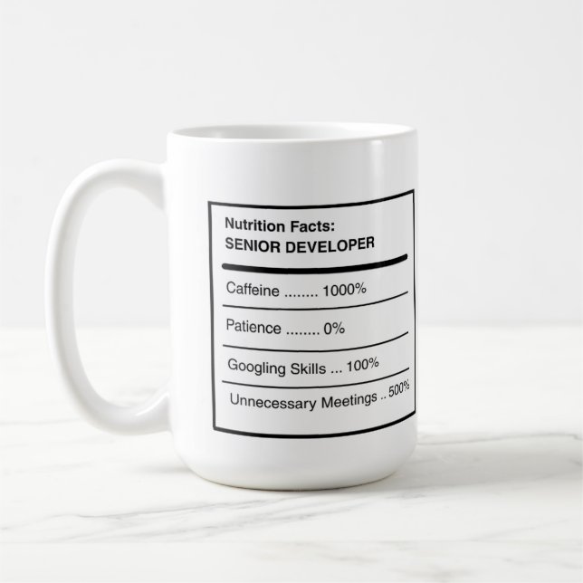 Tasse de café sur les faits nutritionnels d'un dév (Gauche)