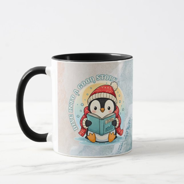Tasse de café/thé de lecture confortable pingouin  (Gauche)