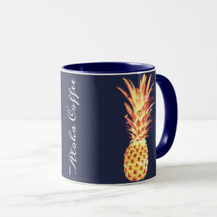 Tasse de café tropicale de bleu marine d'ananas